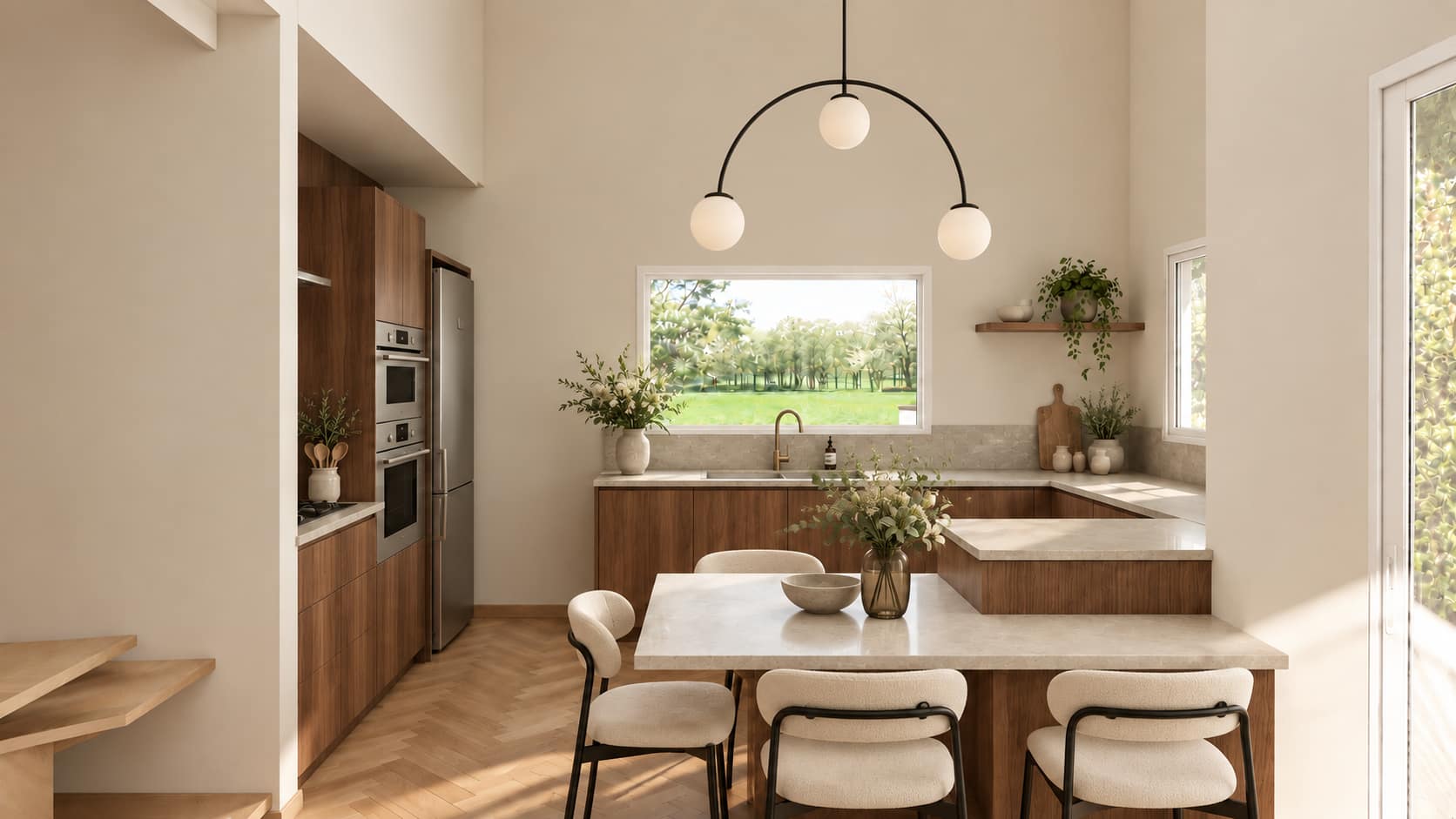 Cuisine contemporaine en noyer et laiton